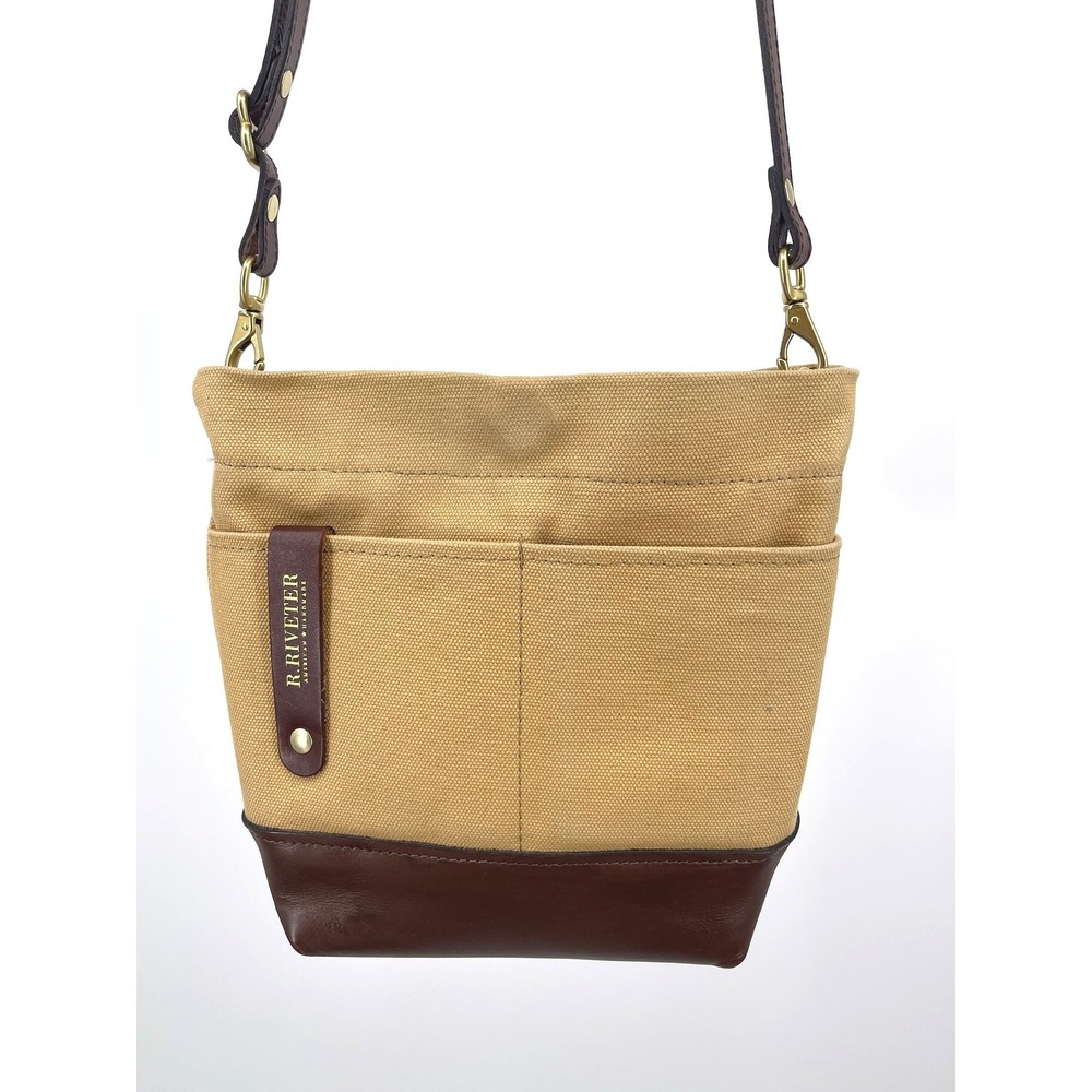 R. Riveter Patton Crossbody Bag Tan Canvas Brown Leather Handmade USA